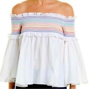 Greyson | Anthropologie Smocked Bell Sleeved Cotton Top